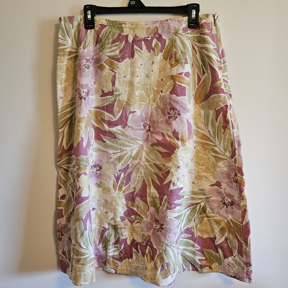Van Heusen Skirt Size Large - Floral A Line Pink, Green, Yellow
